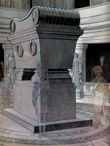 Das Grab von Kaiser Napoleon I. Bonaparte (1769-1821) in den Invaliden mit Geisterwachen. In „Napoleon“ von Georges Montorgueil. Illustration von Jacques Marie Gaston Onfray de Breville, genannt JOB (1858-1931) von pseudonym for Onfray de Breville Jacques Job