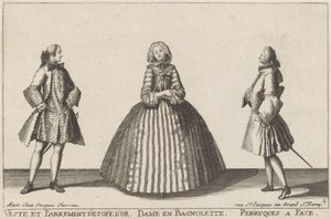 Veste und Parament aus Goldstoff/Dame in Bagnolette/Perücken mit Gesicht von published by Jacques Chéreau