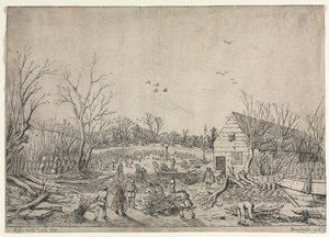Die große Flut vom 10. Januar 1624 oder Reparatur des gebrochenen Deichs am Fluss Lek bei Vianen, 1624 von van de Velde Esaias