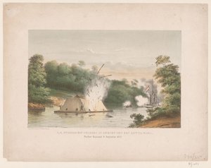 S.M. Dampfschiff Celebes im Kampf mit einer Kotta-Mara. Poeloe Kanamit, 6. August 1859
