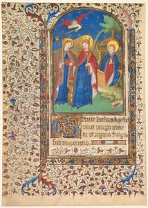 Blatt aus einem Stundenbuch: Heilige Geneviève, Katharina von Alexandria und Margareta (recto)