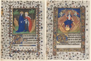 Blätter aus einem Stundenbuch: Die Heimsuchung und Christus im Gericht von workshop of Boucicaut Master
