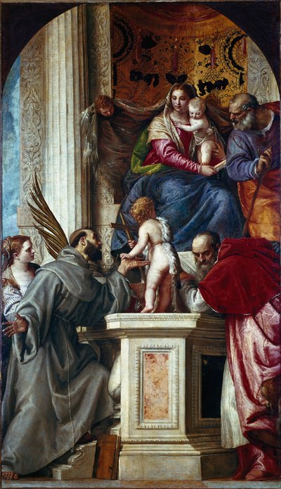 Die Heilige Familie mit Heiligen (Sacra Conversazione bekannt als Pala di San Zaccaria oder Altarbild von St. Zacharias) von Veronese
