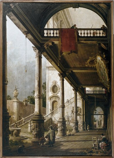 Capriccio mit Kolonnade und Hof von Canaletto