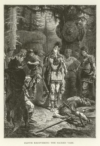 Chlodwig erlangt die heilige Vase zurück (Gravur) von (after) American School