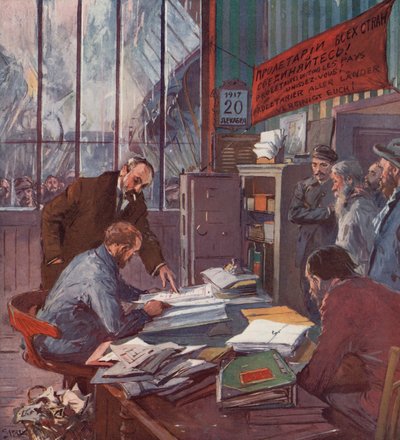 Fabrik unter Arbeiterkontrolle, Russische Revolution von (after) Carrey