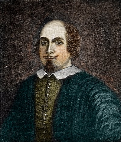 Porträt des englischen Dramatikers William Shakespeare (1564-1616). Gravur nach einem anonymen Gemälde aus dem 18. Jahrhundert von (after) English School