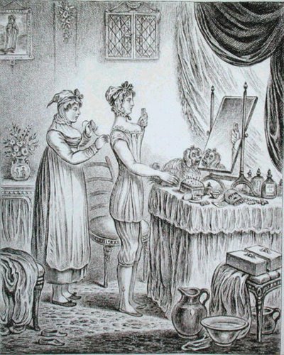 Fortschritt der Toilette: das Korsett von (after) English School