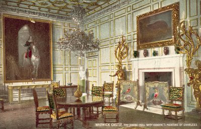 Warwick Castle, der Speisesaal mit Vandycks Gemälde von Charles I. von (after) English photographer
