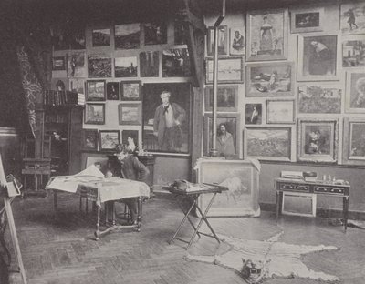Französischer Maler Alfred Philippe Roll in seinem Atelier von (after) French Photographer
