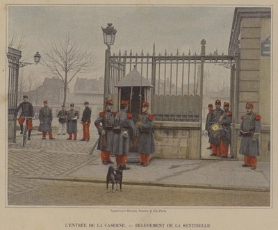 Der Eingang zur Kaserne, Ablösung der Wache (koloriertes Foto) von (after) French Photographer
