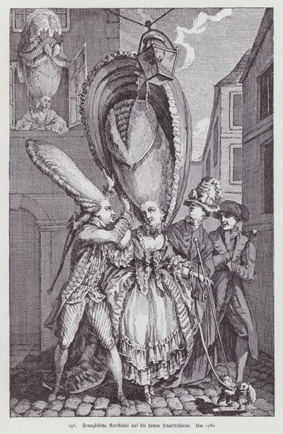 Französische Karikatur, die die Frauenfrisuren der Zeit verspottet von (after) French School
