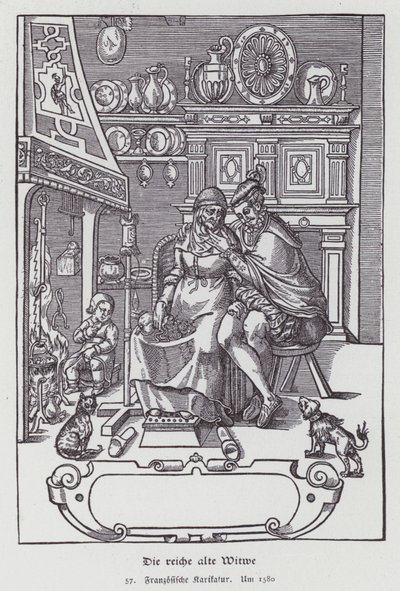 Die reiche alte Witwe, französische Karikatur von (after) French School