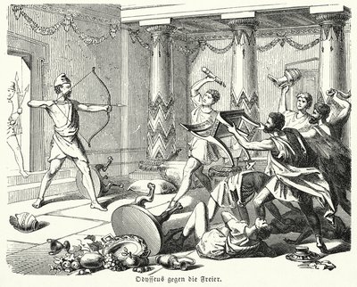 Odysseus tötet die Freier der Penelope von (after) German School