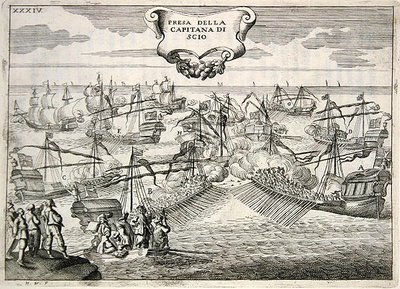 Galeonen und Galeassen im Kampf: Gefangennahme des Kapitäns der Insel Chios, Illustration aus 