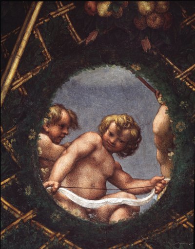 Engel schauen aus einem Fenster - Fresko von (c.1489 1534) Correggio