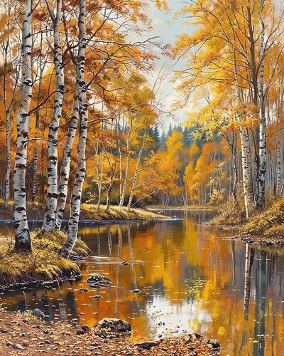 Landschaft und Birken mit kristallklarem Wasser von F. Abderrahim