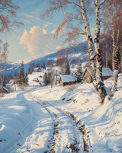 Landschaft mit verschneiter Landschaft von F. Abderrahim