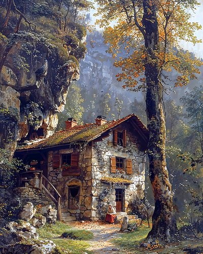 Ein altes Landhaus inmitten eines Waldes auf einem Berg von F. Abderrahim