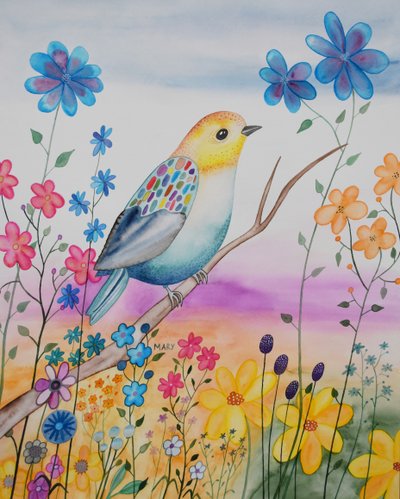 Moderner Vogel von Marys Watercolors