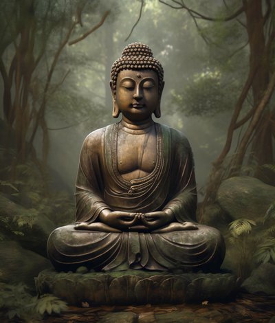 Eine spirituelle buddhistische Dekoration, Friedliche Meditation, Wandkunstdrucke auf Anfrage von F. Abderrahim