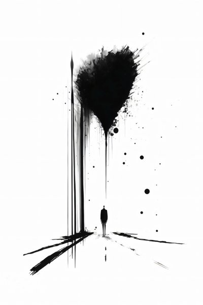 Abstrakte Schwarz-Weiß-Konzeptkunst Silhouette der Einsamkeit, Kunstdrucke auf Leinwand von F. Abderrahim