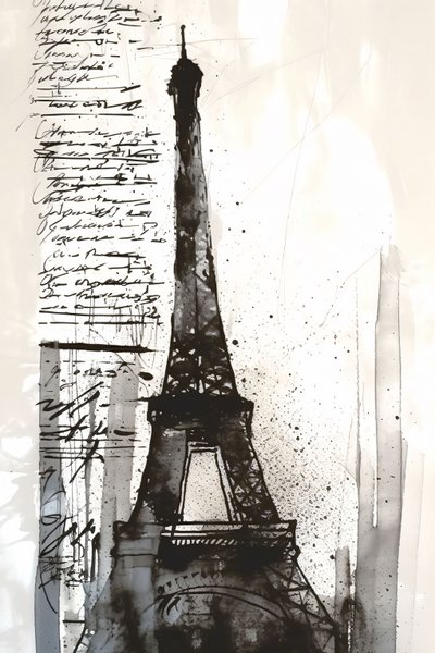 Schwarzer Farbspritzer Eiffelturm-impressionistisches Gemälde, gerahmter Leinwanddruck auf Anfrage von F. Abderrahim