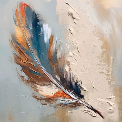 Feder golden blau abstrakt, Wanddekoration für Wohnzimmer von F. Abderrahim