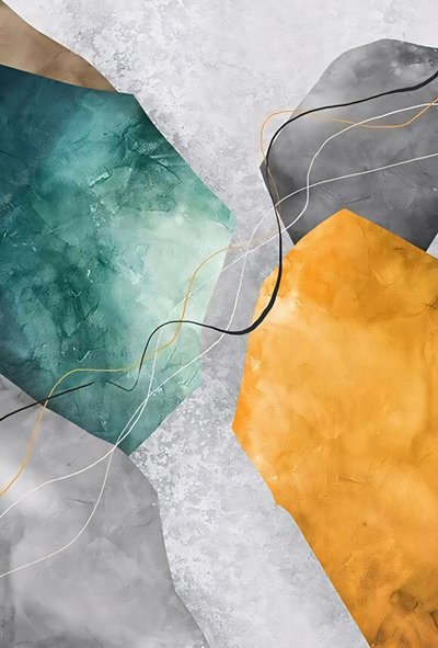 Gemälde in Grautönen und Orange, Kontrast und Tiefe, Leinwandrahmen von F. Abderrahim