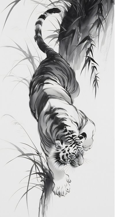 Leopard im Wald, Skizzenzeichnung, japanische Kunst von F. Abderrahim