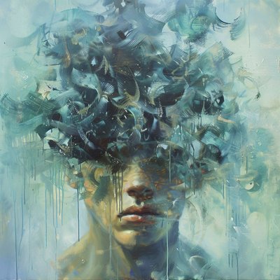 Mann, der tiefe Traurigkeit ausdrückt, Psychologie Kunst Gemälde, Impressinist, Online-Druck Leinwand von F. Abderrahim