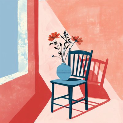 Pflanze, Stuhl  Keramikvase, Bohème-Stil, Moderne Wanddekoration | Print on Demand von F. Abderrahim