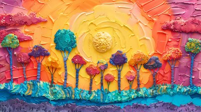 Plastilin-Panoramaszene mit leuchtenden Farben von F. Abderrahim