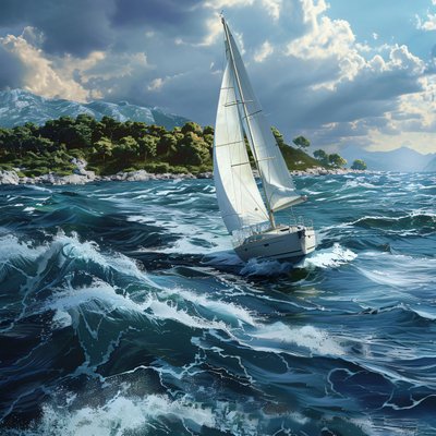 Weißes Segelboot Yacht am Meer, kroatische Küste mit natürlicher Beleuchtung von F. Abderrahim