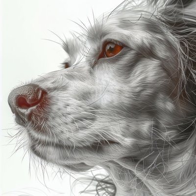 zoom out Hund Porträt schwarz  weiß minimalistische Zeichnung, Wand Home Decor druckt von F. Abderrahim
