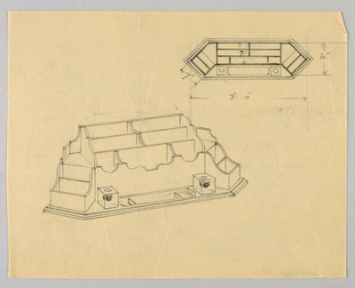 Entwurf für Schreibtischorganisator in Plan und Aufriss von A.N. Davenport Co.