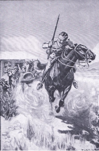 Flucht eines Spähers, aus „After Pretoria: The Guerilla War“ veröffentlicht von Harmsworth Bros Limited von A. C. Ball