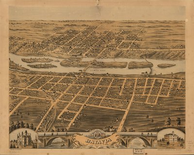 Vogelperspektive von Batavia, Kane County, Illinois, 1869. LOC 73693342 von A.; Chicago Lithographing Co. Ruger