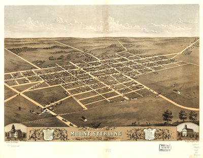 Vogelperspektive von Mount Sterling, Brown County, Illinois 1869 von A.; Chicago Lithographing Co. Ruger