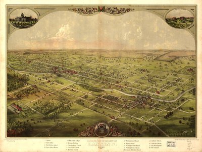 Vogelperspektive der Stadt Lansing, Michigan 1866 von A.; Chicago Lithographing Co. Ruger