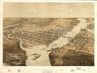 Green Bay und Fort Howard, Brown Co., Wisconsin 1867 von A.; Chicago Lithographing Co. Ruger