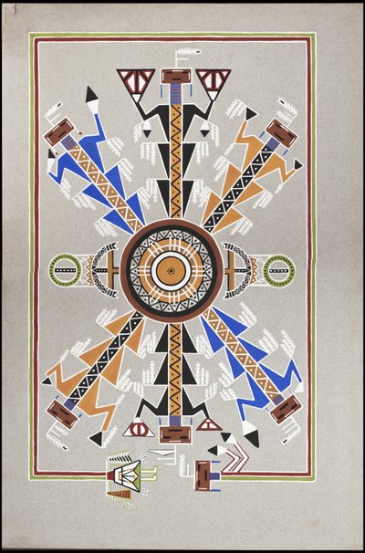 Zeichnungen, die die Grabstätte von "Cadunce" einem Chippewa-Indianer "Medizinmann", eine Navajo-Sandmalerei und Crow-Steinmalereien darstellen von A. Grossman