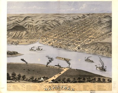 Vogelperspektive der Stadt Hannibal, Marion Co., Missouri 1869 von A. Ruger