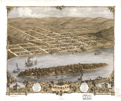 Vogelperspektive der Stadt Hermann, Gasconade Co., Missouri 1869 von A. Ruger