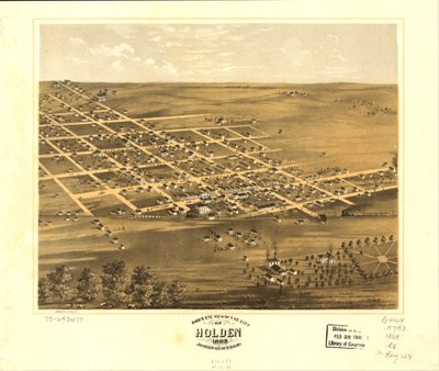 Vogelperspektive der Stadt Holden, Johnson Co., Missouri 1869 von A. Ruger