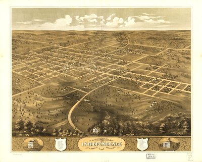 Vogelperspektive der Stadt Independence, Jackson Co., Missouri 1868 von A. Ruger