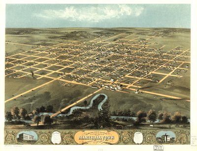 Vogelperspektive der Stadt Marshalltown, Marshall Co., Iowa 1868 von A. Ruger