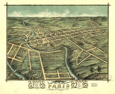 Vogelperspektive der Stadt Paris, Bourbon County, Kentucky 1870 von A. Ruger
