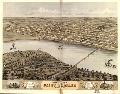 Vogelperspektive der Stadt Saint Charles, St. Charles Co., Missouri 1869 von A. Ruger