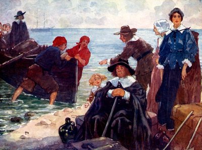 Eine Gruppe von Exilanten legt ihr Boot an der wilden Küste Neuenglands an, 1620, 1905 von A. S. Forrest